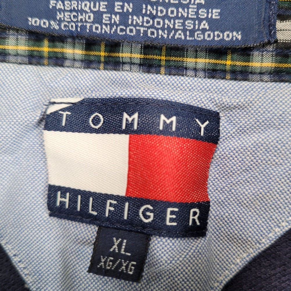 Tommy Hilfiger Y2K Mens XL Long Sleeve Striped Polo Shirt Blue Green White Rugby - Picture 3 of 6